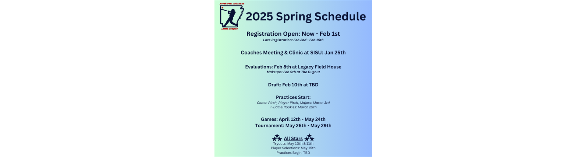 2025 Spring Schedule